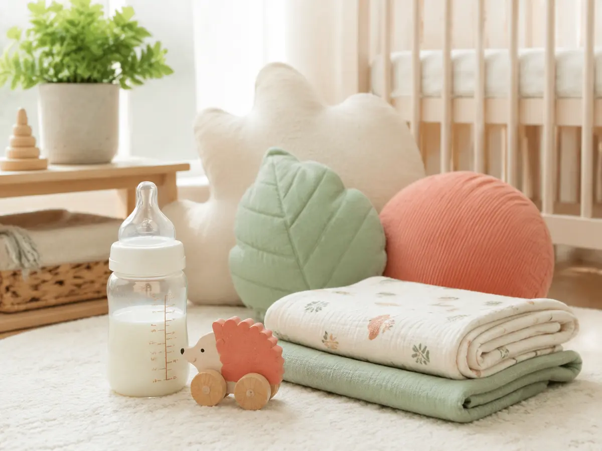 明るい子ども部屋に置かれたベビー用品