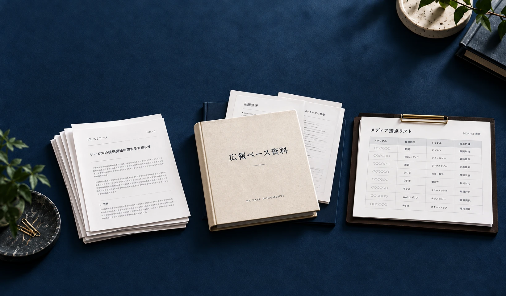 リリース原稿・広報ベース資料・メディア接点リスト（資料のイメージ）