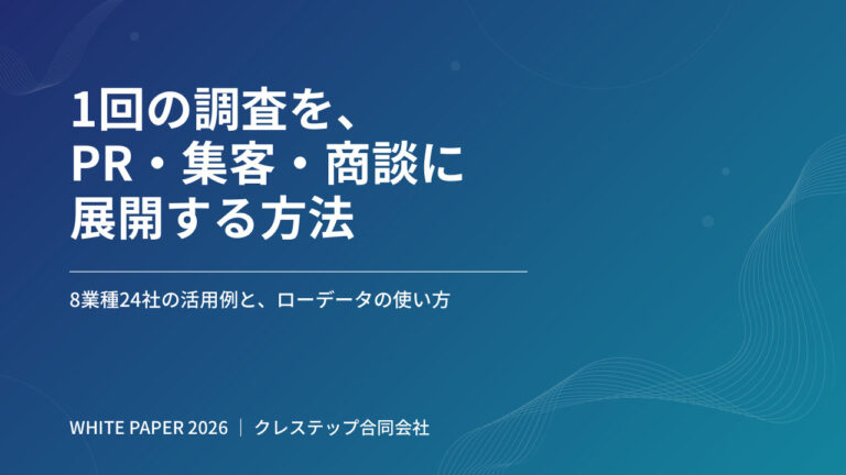 調査活用ホワイトペーパー表紙：1回の調査を、PR・集客・商談に展開する方法